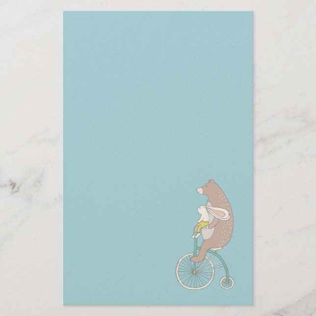 Papeterie Whimsical Bunny and Bear Riding a Bike (Devant)