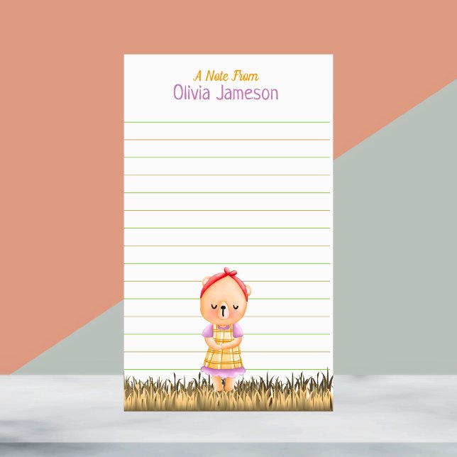 Papeterie Whimsical Kid's Name Prairie Bear Lined Stationery (Whimsical Kid's Name Prairie Bear Lined Stationery)