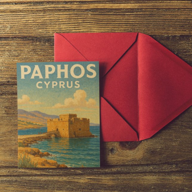 Paphos Cyprus Fort Vintage Reise Postkarte (Paphos Cyprus fort vintage travel Postcard)