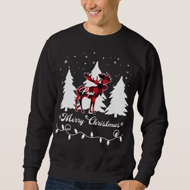 Papi Moose Büffel Rot Kariert Weihnachten Passend  Sweatshirt (Vorderseite)