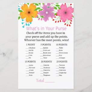 Papier С fleurs à l'eau Qu'y a-t-il dans votre sac à main