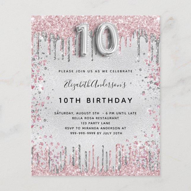 Papier 10e anniversaire argent rose parties scintillant i (Devant)