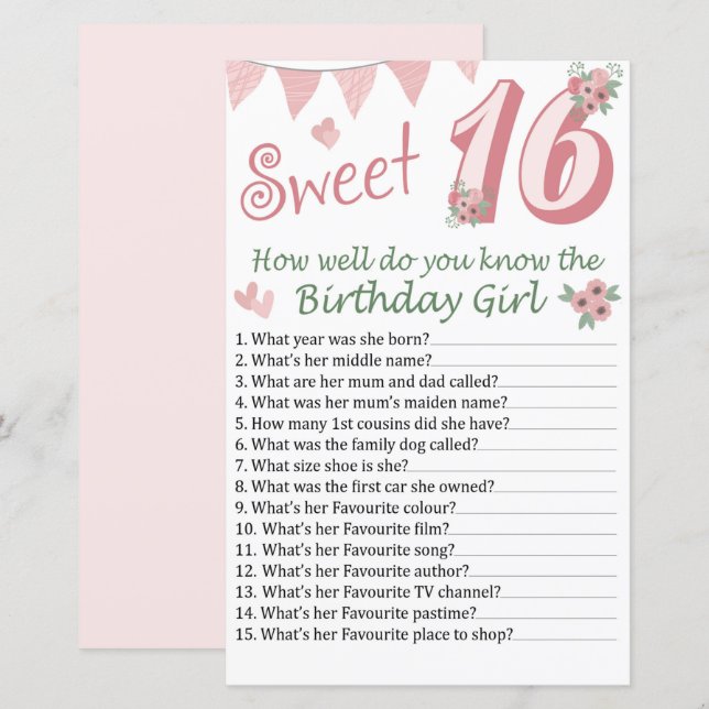 Papier 16e anniversaire Comme vous connaissez bien l'anni (Devant / Derrière)