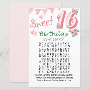 Papier 16e anniversaire Mot de recherche Jeu