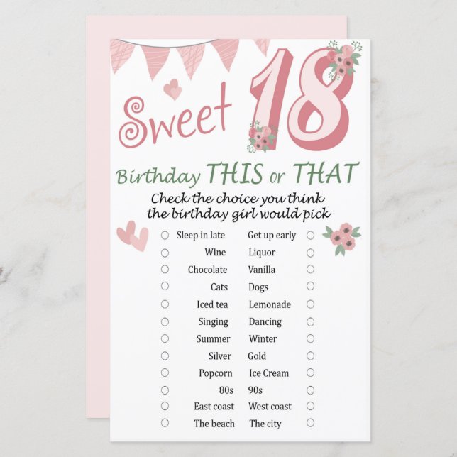 Papier 18 Anniversaire de ce jeu ou de ce jeu (Devant / Derrière)