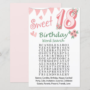 Papier 18 Anniversaire Mot de recherche Jeu