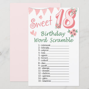 Papier 18 e Anniversaire Mot Scramble Jeu