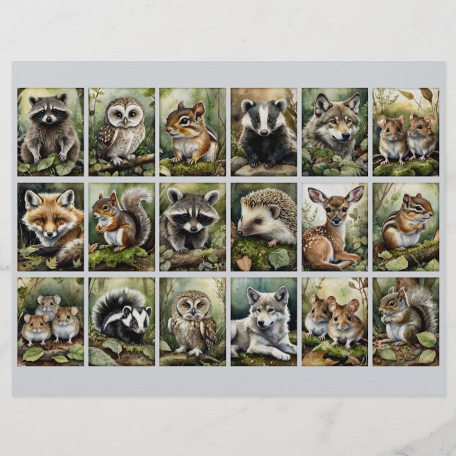 Papier 18 Forest Animal Rectangles 4 Junk Journaling Etc. (Devant)