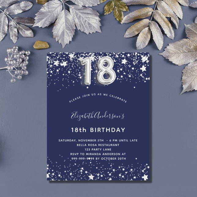 Papier 18e anniversaire marine bleu argent invitation (Créateur téléchargé)