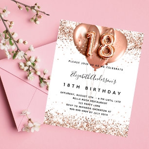 Papier 18e anniversaire rose invitation ballons d'or