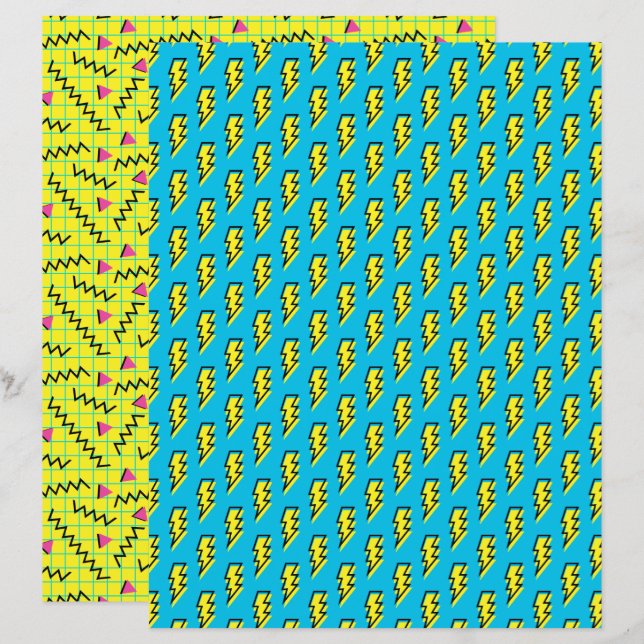 Papier 1980/90 Retro Neon Motif (Devant / Derrière)