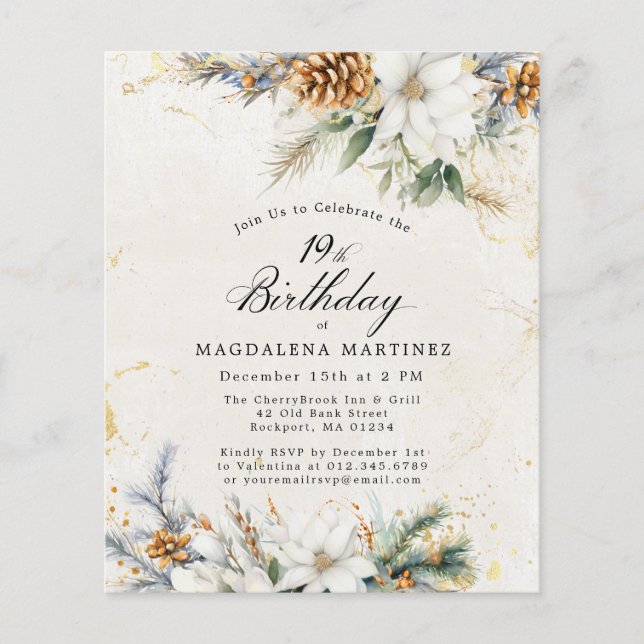 Papier 19e anniversaire Hiver White Floral Invitation (Devant)