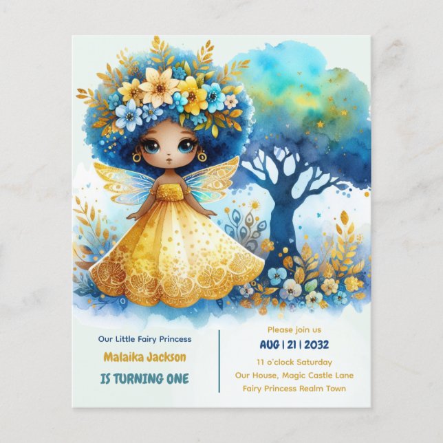 Papier 1er Anniversaire Petite Fée Princesse Africaine ON (Devant)