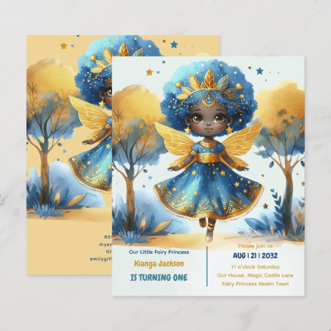 Papier 1er Anniversaire Petite Fée Princesse Africaine ON (Devant / Derrière)