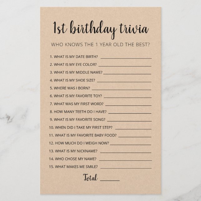 Papier 1er anniversaire Trivia édite jeu (Devant)