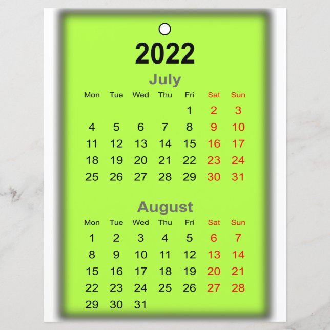 Papier 2022 Calendrier Juillet Août Imprimer sur.. (Devant)