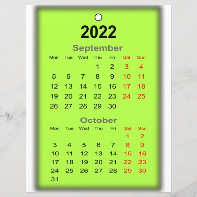 Papier 2022 Calendrier Septembre Octobre Imprimer sur.. (Devant)