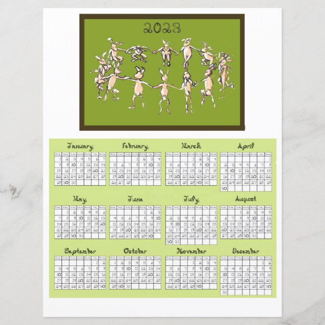 Papier 2023 Calendrier Fabric Font Rabbits Danser (Devant)