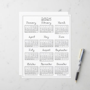 Papier 2025 Calendrier Fonte en tissu gris argenté imprim
