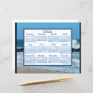 Papier 2026 Calendar Ocean Waves Beach Rocks Fabric Font