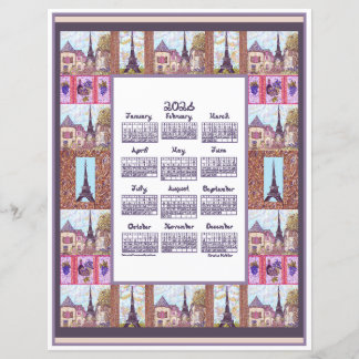Papier 2026 Calendar Paris Eiffel Tower Pointillism Art
