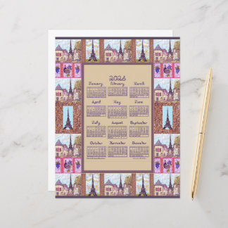 Papier 2026 Calendar Paris Eiffel Tower Pointillism Art