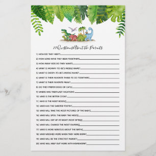 Papier 20 Questions Dinosaur Baby shower Jeu