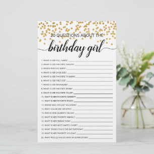 Papier 20 Questions sur la fille d'anniversaire Jeu d'ann