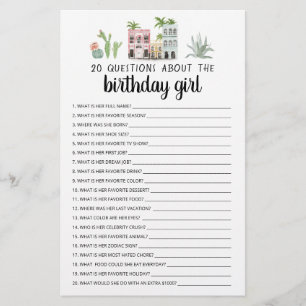 Papier 20 Questions sur la Fille qui Fête son Anniversair