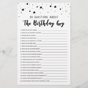 Papier 20 Questions sur le garçon d'anniversaire Jeu d'an