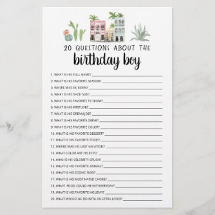 Papier 20 Questions sur le garçon qui fête son anniversai
