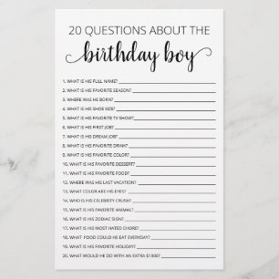 Papier 20 Questions sur le jeu d'anniversaire du garçon q