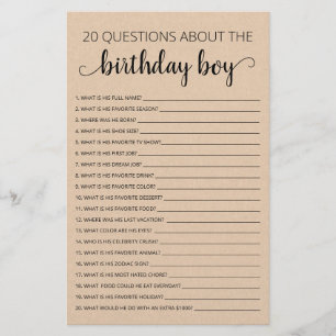 Papier 20 Questions sur le jeu d'anniversaire du garçon q