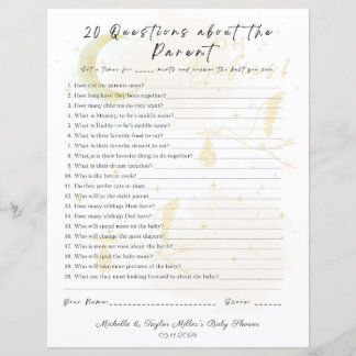 Papier 20 Questions sur le jeu de Baby shower parent