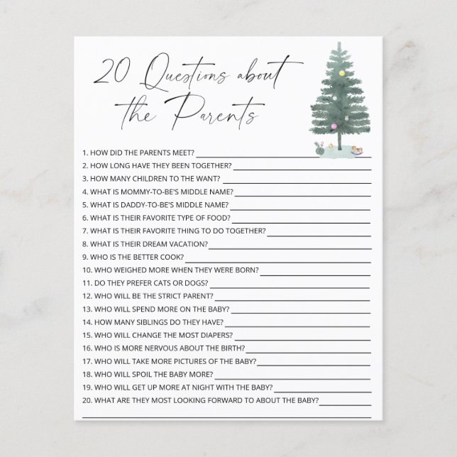 Papier 20 Questions sur le jeu de baby shower Parents (Devant)