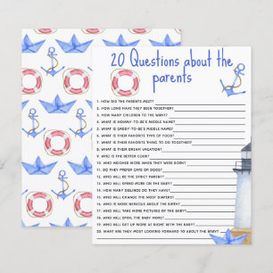 Papier 20 Questions sur le jeu de baby shower Parents