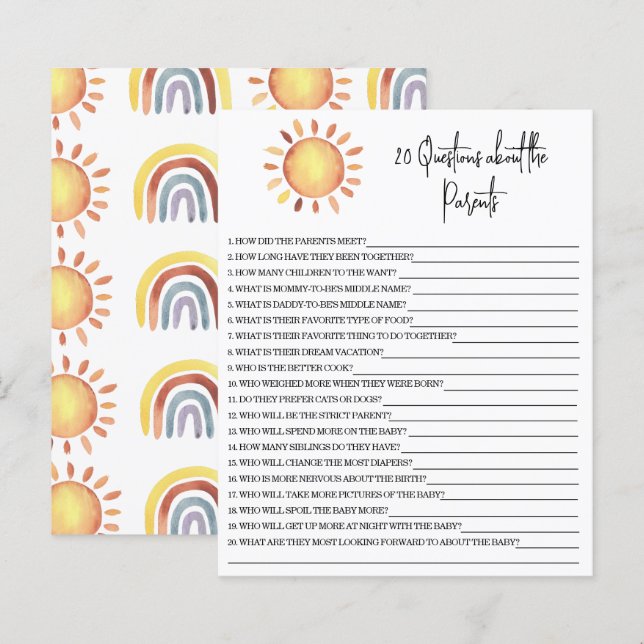 Papier 20 Questions sur le jeu de baby shower Parents (Devant / Derrière)