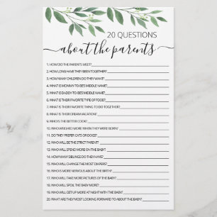 Papier 20 Questions sur le jeu de Baby shower Parents