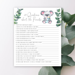 Papier 20 Questions sur les parents - baby shower Koala