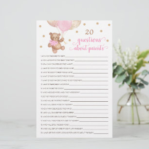 Papier 20 Questions sur les parents Baby shower Ours en p