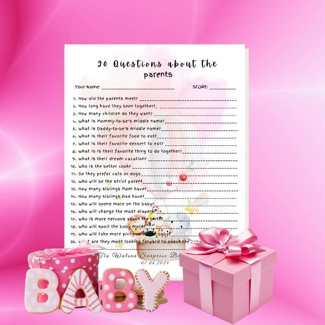 Papier 20 Questions sur les parents Bébé Animaux Safari (Créateur téléchargé)