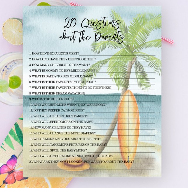 Papier 20 Questions sur les parents - jeu de baby shower (Créateur téléchargé)