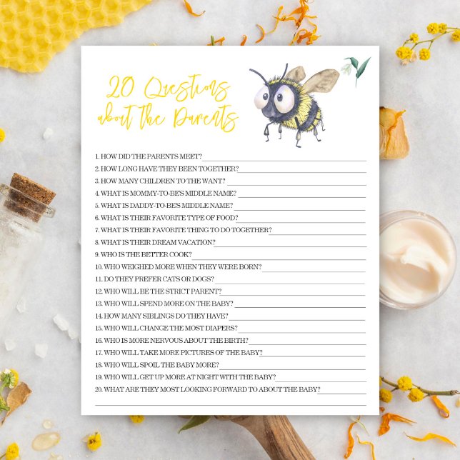 Papier 20 Questions sur les parents - jeu de baby shower (Créateur téléchargé)