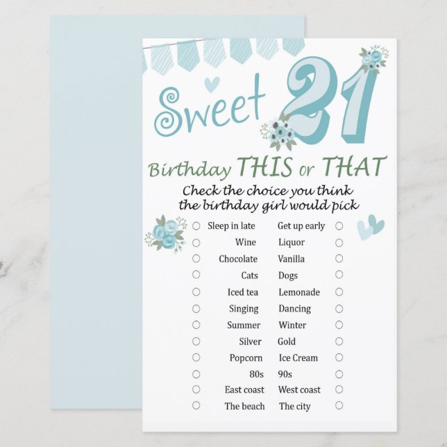 Papier 21e anniversaire de ce ou ce jeu (Devant / Derrière)