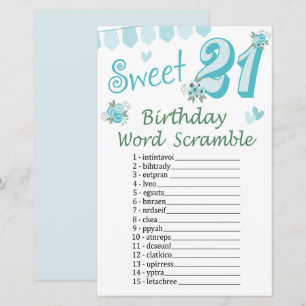 Papier 21e Anniversaire Jeu de course de mots