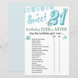 Papier 21e anniversaire Jeu jamais ou jamais
