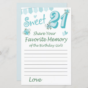 Papier 21e anniversaire Mémoire préférée de la fille anni