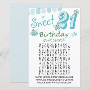 Papier 21e Anniversaire Mot de recherche Jeu