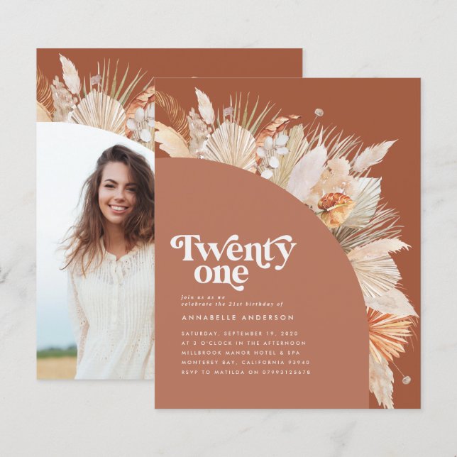 Papier 21e anniversaire pampas herbe terre cuite budget a (Devant / Derrière)