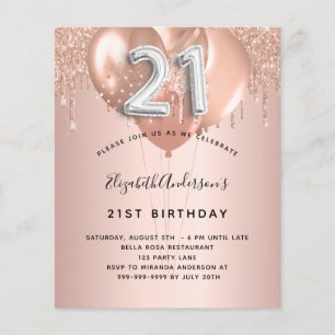Papier 21e anniversaire rose or argent ballons d'argent i